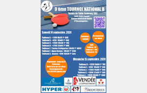 Tournoi National B le 14 et 15 septembre 2024 à Fontenay-le-Comte