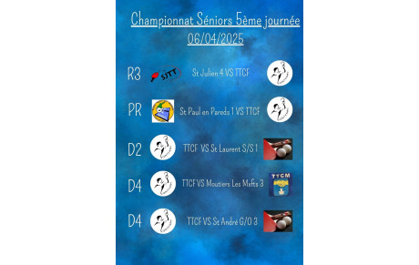 5ème journée de championnat Séniors