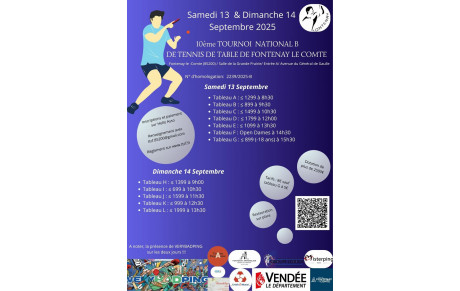 Tournoi National B le 13 et 14 septembre 2025 - Fontenay-le-Comte